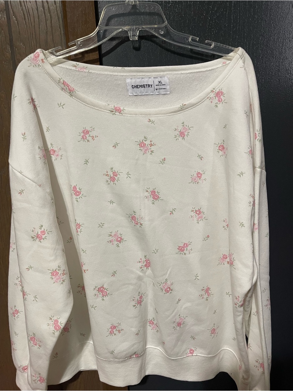 Chemistry Cream Sweatshirt with Pink Rose Floral Print